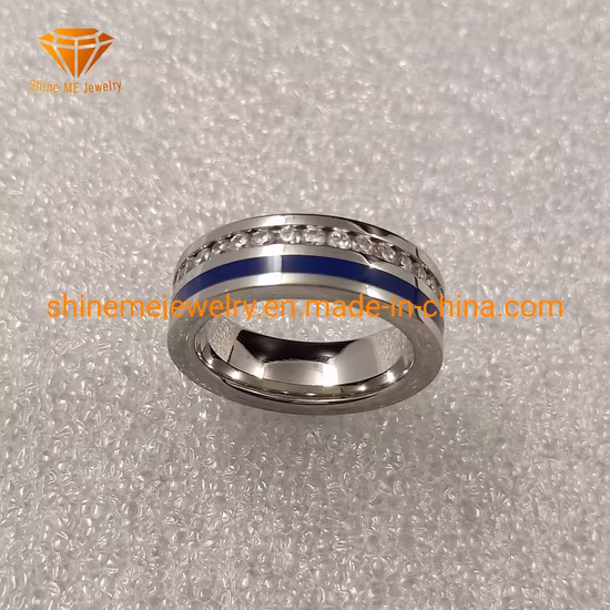 Shineme Jewelry Anello in acciaio inossidabile popolare con zirconi e colla blu SSR1950