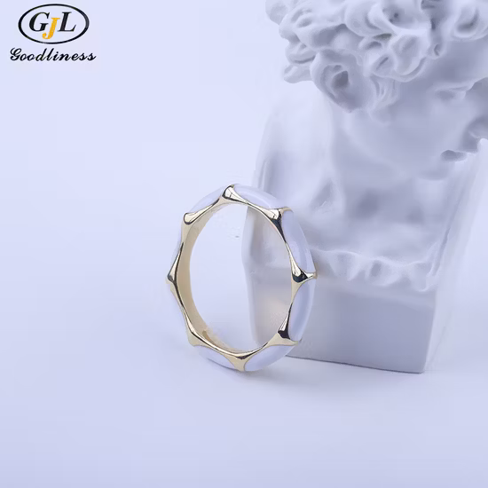 Anello smaltato con colla a goccia di bambù in argento sterling S925 di nuovo stile